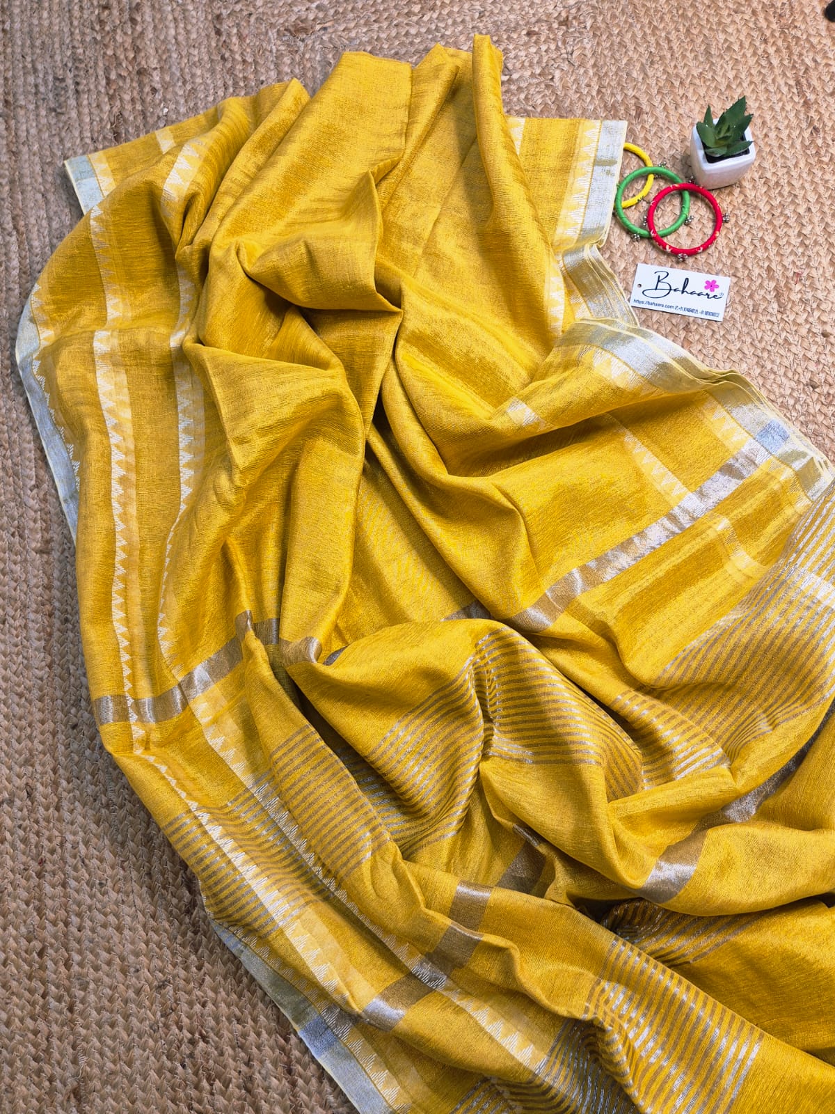 Springtime Serenity | Majestic Gold Tissue Linen Saree
