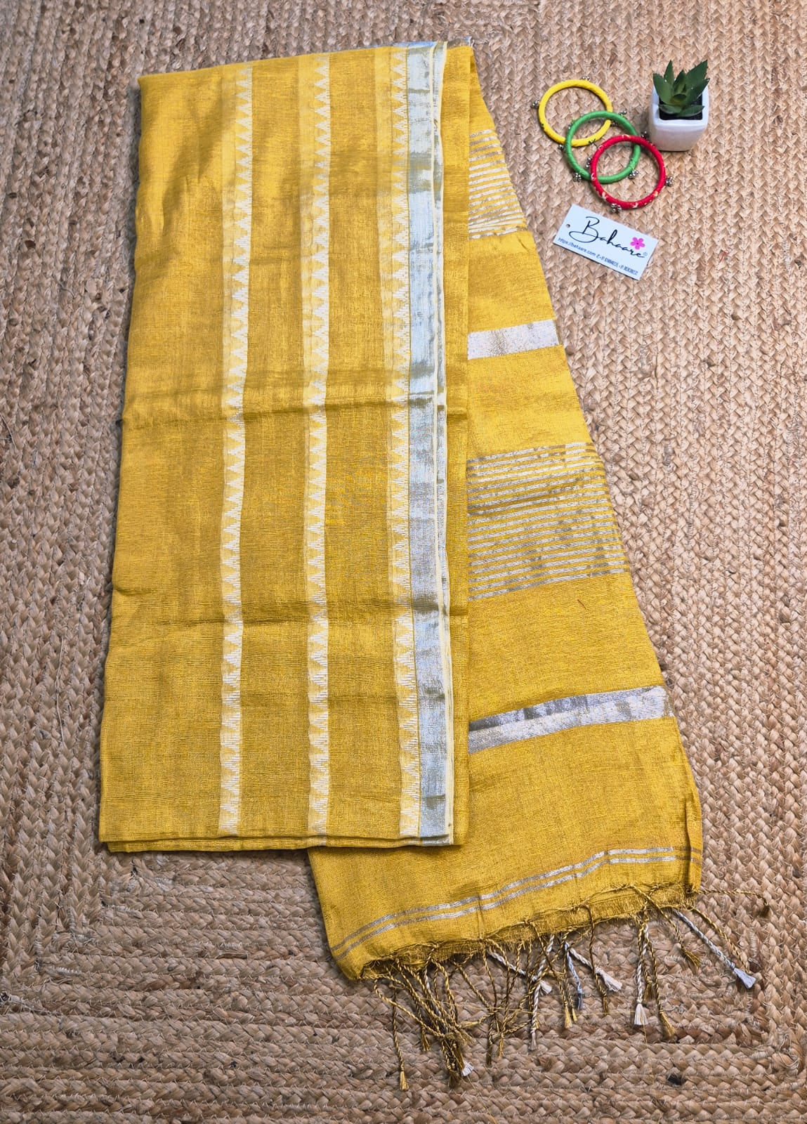 Springtime Serenity | Majestic Gold Tissue Linen Saree