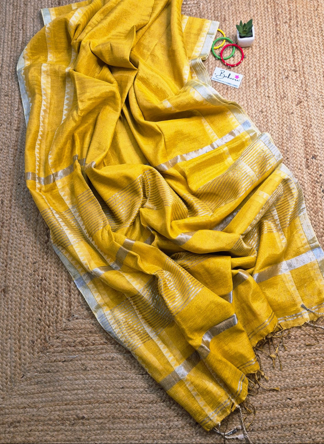 Springtime Serenity | Majestic Gold Tissue Linen Saree