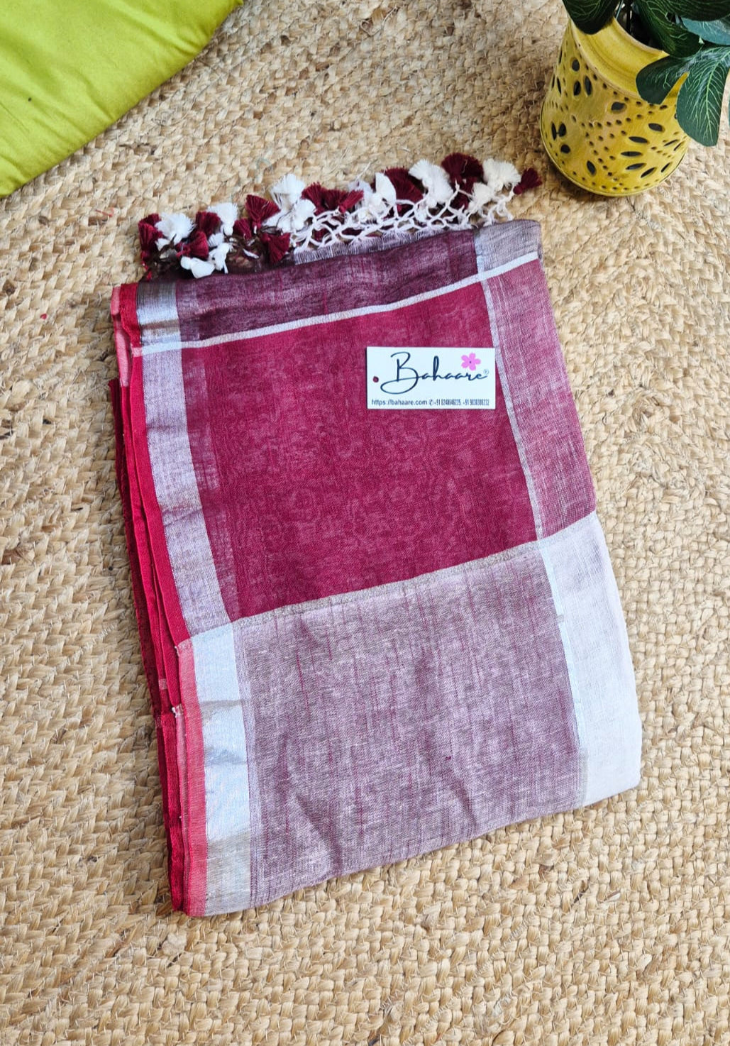 Woodland Whispers | Maroon with Coffee Box Linen By Linen Saree