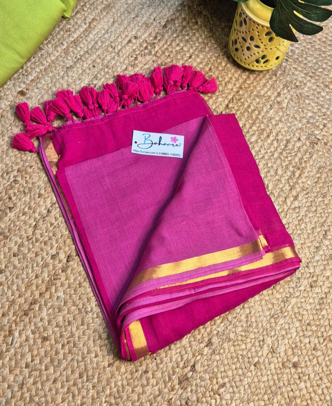 Shimmering Starlight | Barbie Pink Mul Mul Cotton Saree