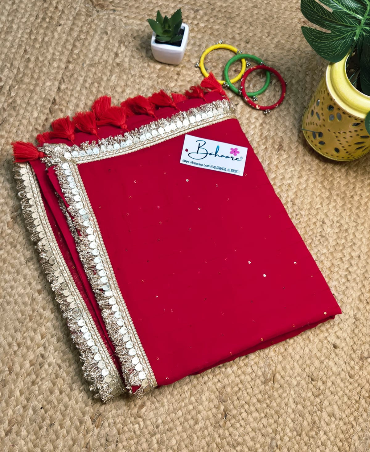Shimmering Starlight | Laal Ishq Mul Mul Cotton Saree with Golden Zari Lace