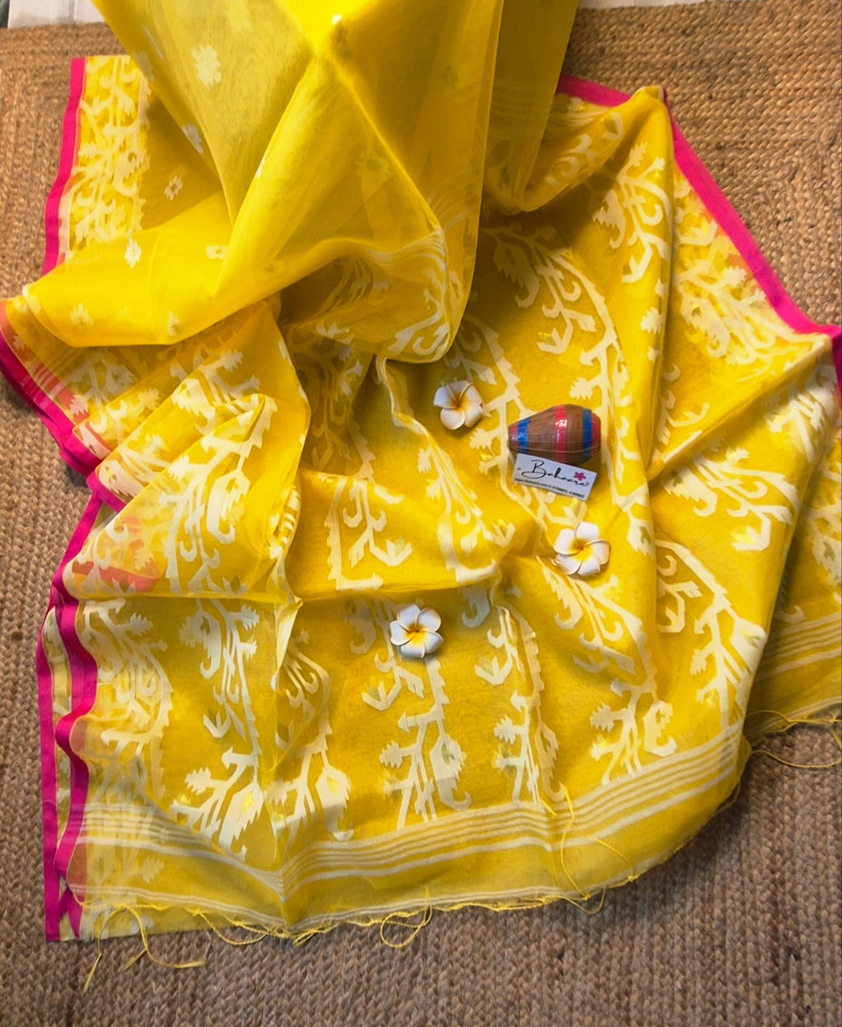 Utsav | Sunshine Yellow Muslin Silk Jamdani Saree