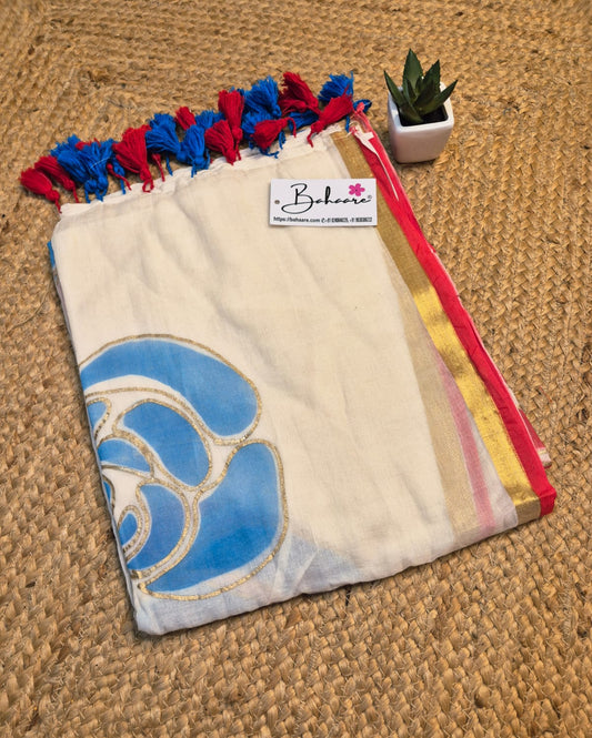 Exotic Rose | Ivory Mul Mul Cotton Saree