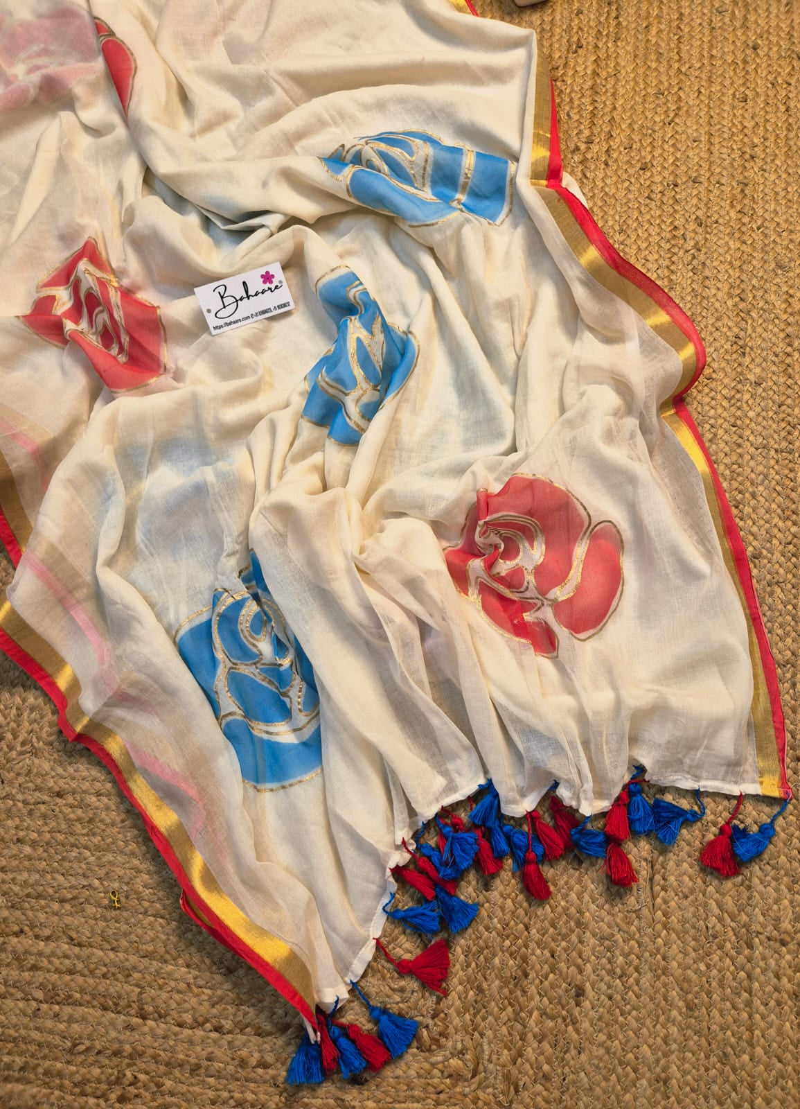 Exotic Rose | Ivory Mul Mul Cotton Saree