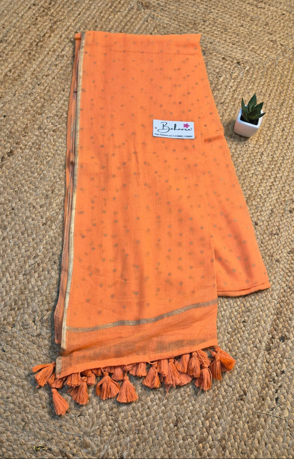 Polka Passion | Pastel Orange Mul Mul Cotton Saree with Golden Polka Dots