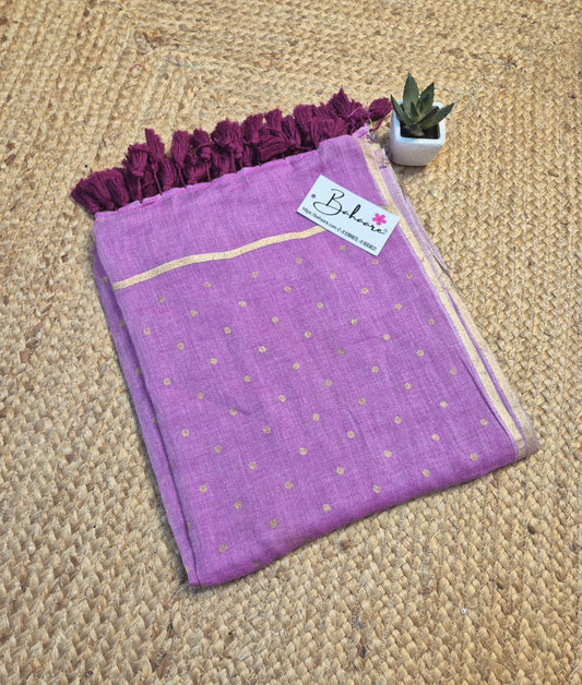 Polka Passion | Light Magenta Mul Mul Cotton Saree with Golden Polka Dots