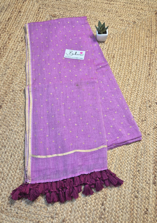 Polka Passion | Light Magenta Mul Mul Cotton Saree with Golden Polka Dots
