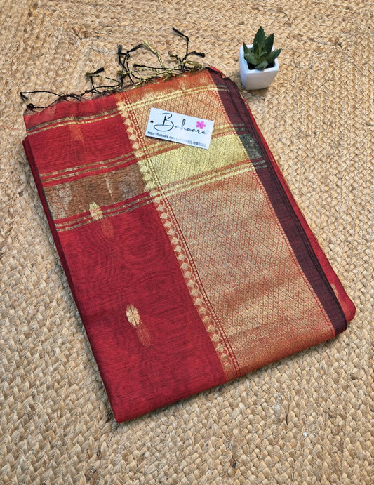 Cotton Galleria | Royal Maroon Maheshwari Cotton-Silk Saree