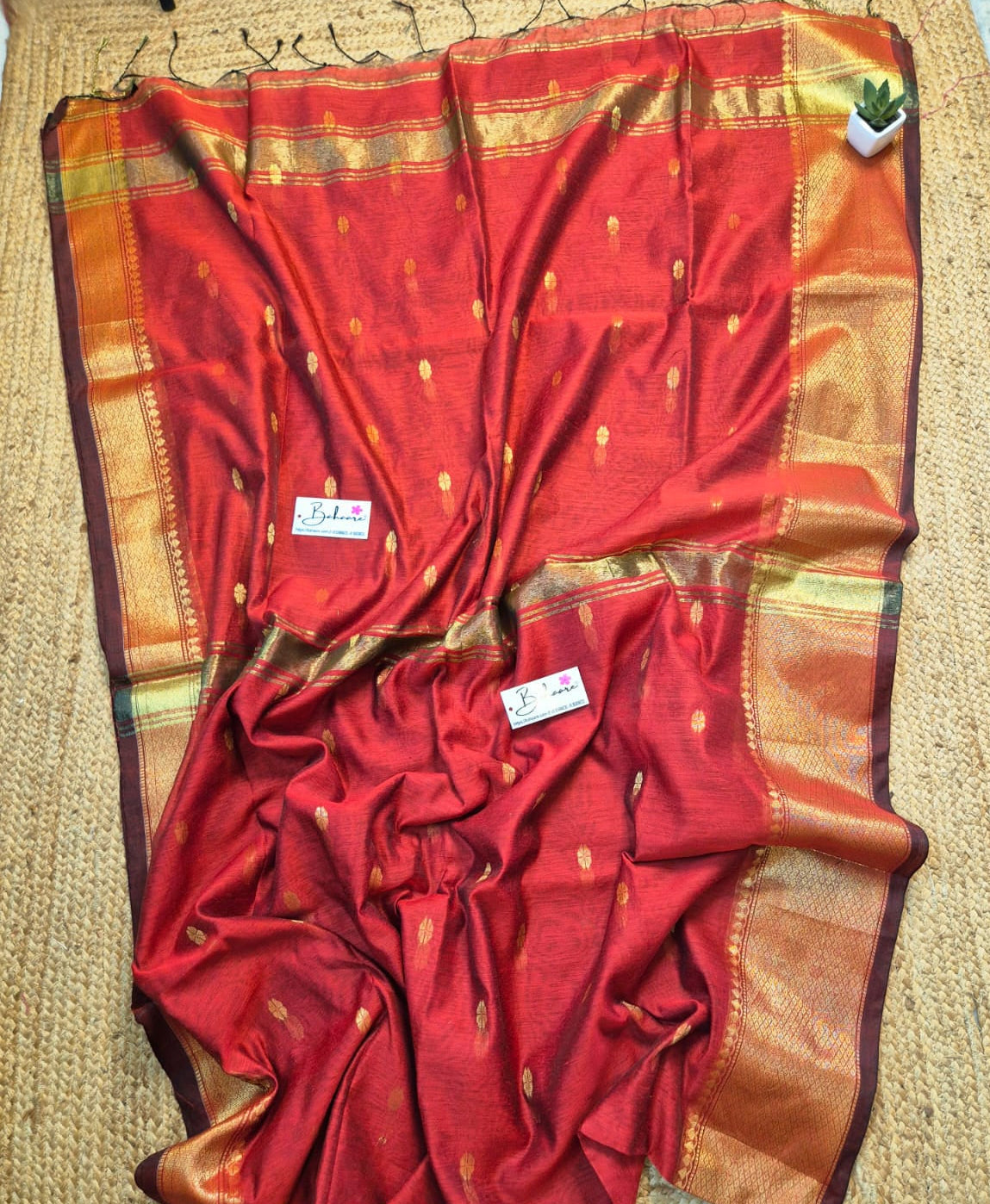 Cotton Galleria | Royal Maroon Maheshwari Cotton-Silk Saree