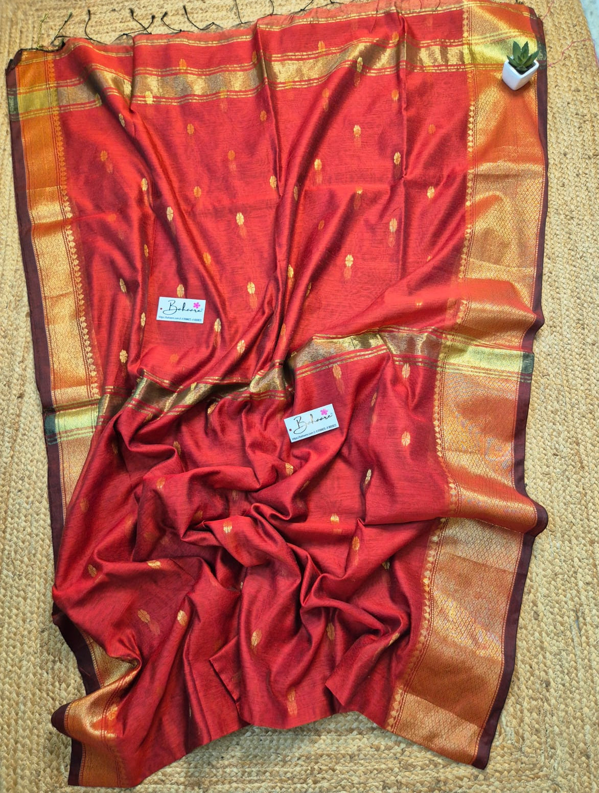 Cotton Galleria | Royal Maroon Maheshwari Cotton-Silk Saree