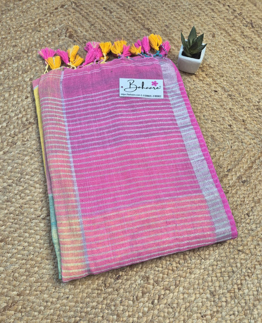 Woodland Whispers | Sunny Glow Yellow Box Linen By Linen Saree