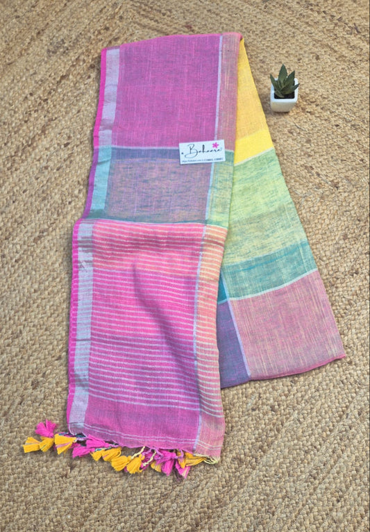 Woodland Whispers | Sunny Glow Yellow Box Linen By Linen Saree
