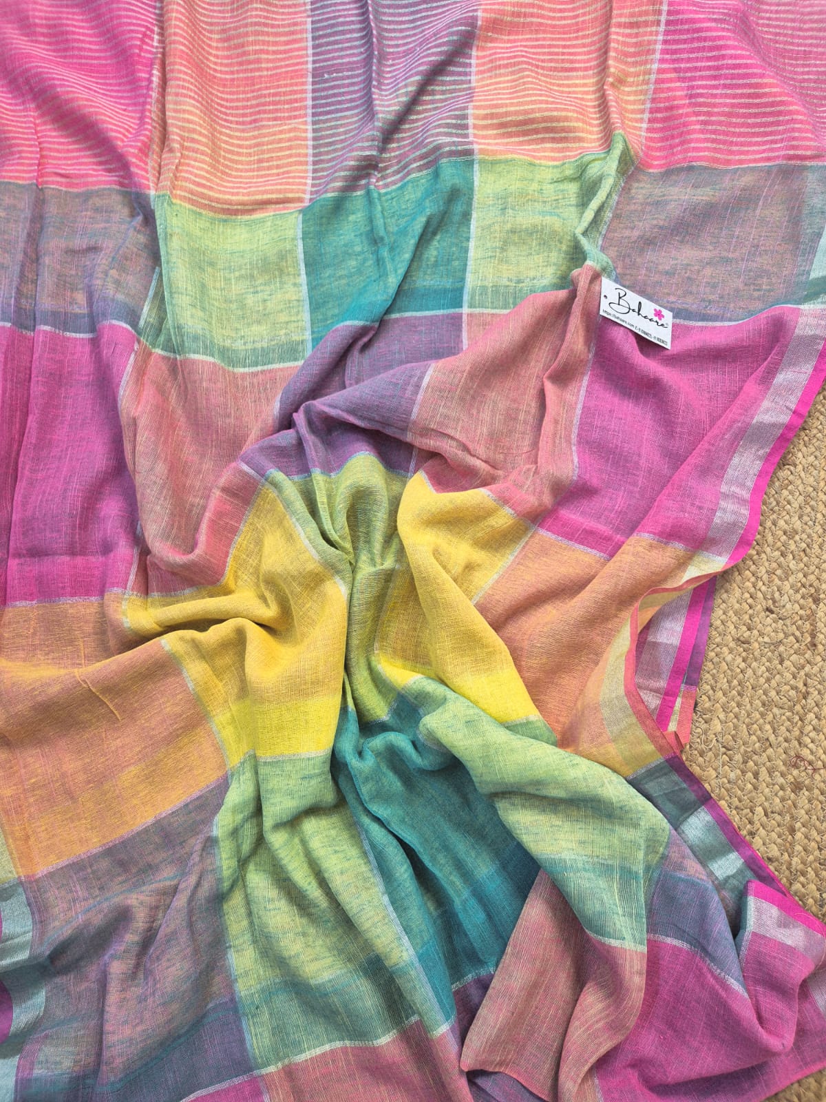 Woodland Whispers | Sunny Glow Yellow Box Linen By Linen Saree