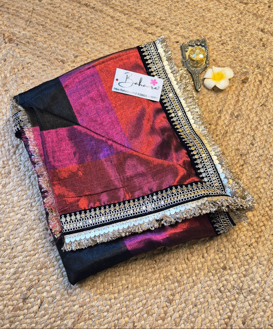 Megha | Black Mirage Tissue Saree with Zari Lace