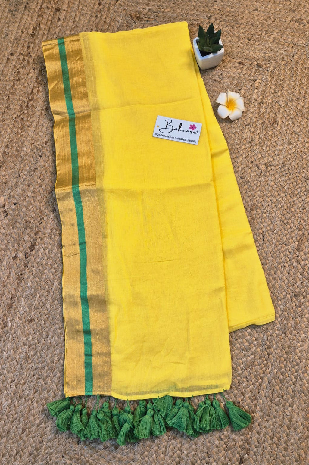 Noor | Haldi Hues Mul Mul Cotton Saree with Golden Zari Border