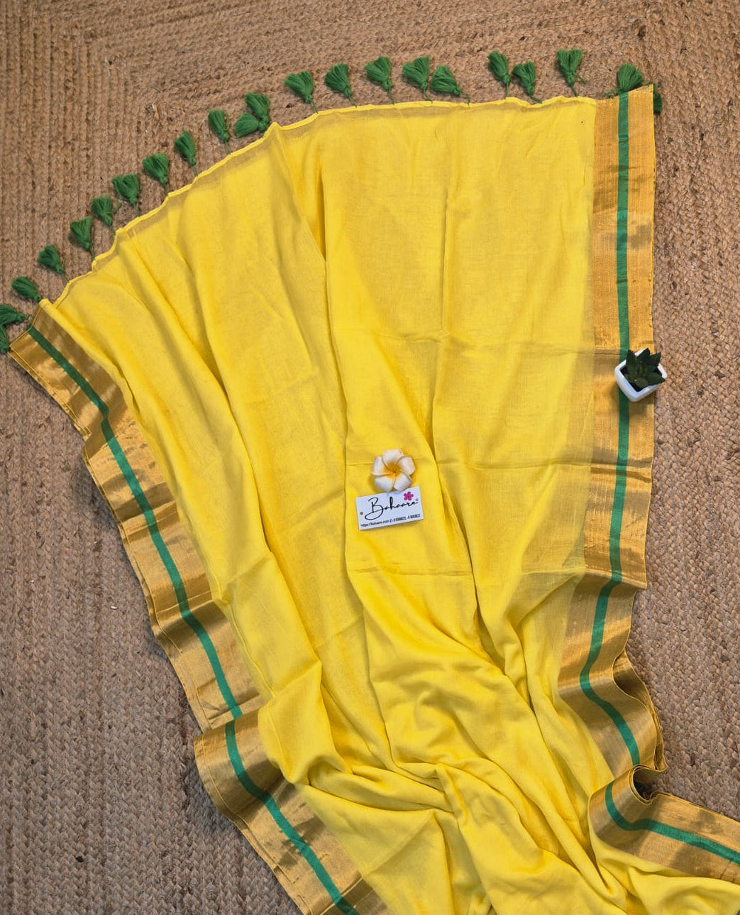 Noor | Haldi Hues Mul Mul Cotton Saree with Golden Zari Border