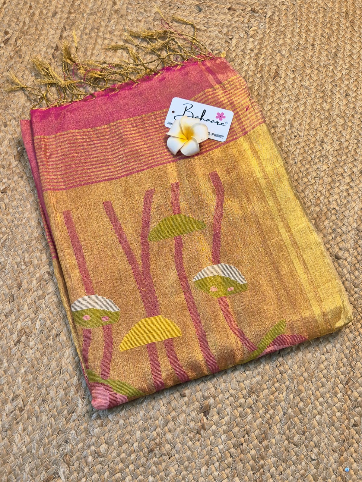 Springtime Serenity | Rose Gold Tissue Linen Saree with Paithani Motif