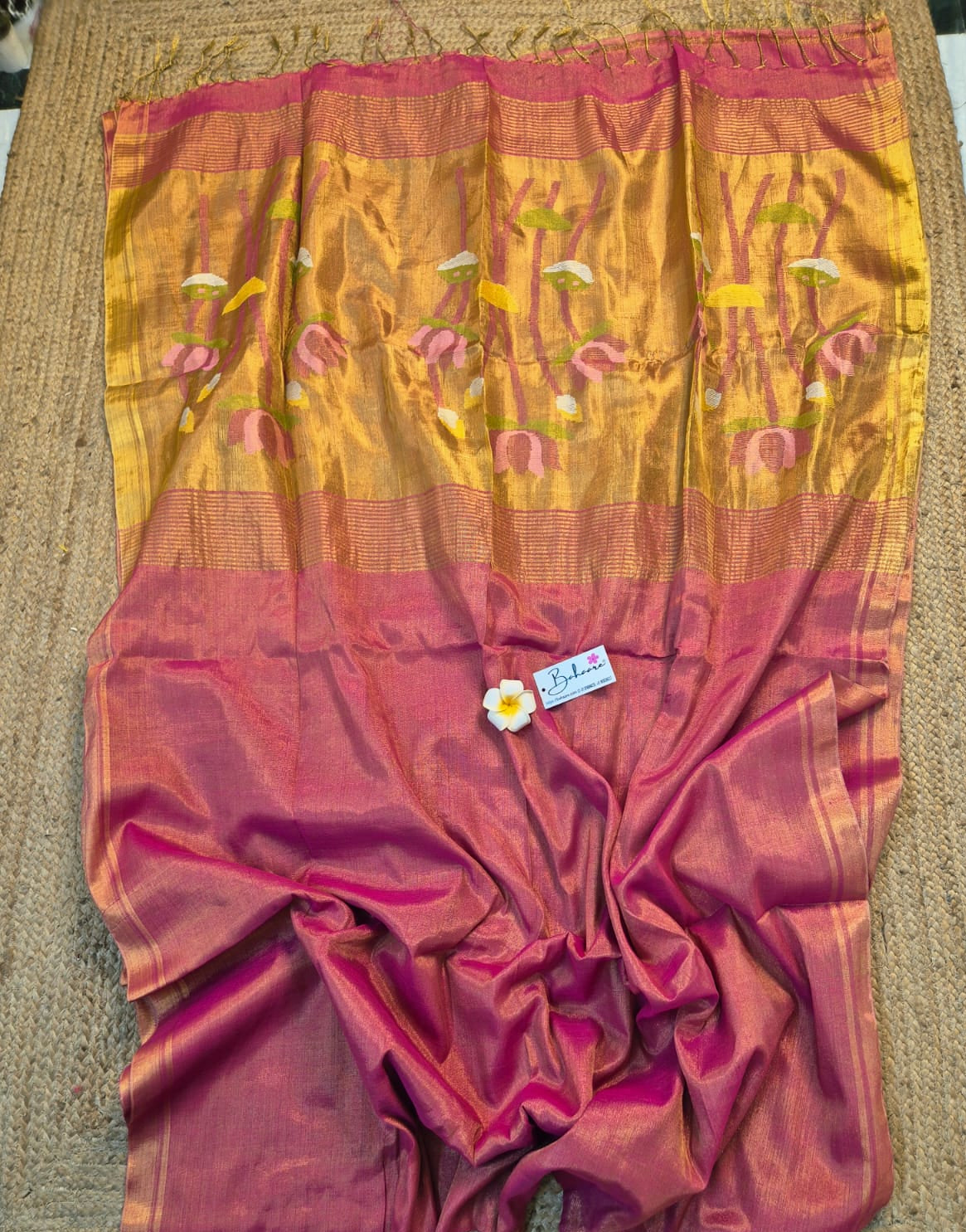 Springtime Serenity | Rose Gold Tissue Linen Saree with Paithani Motif