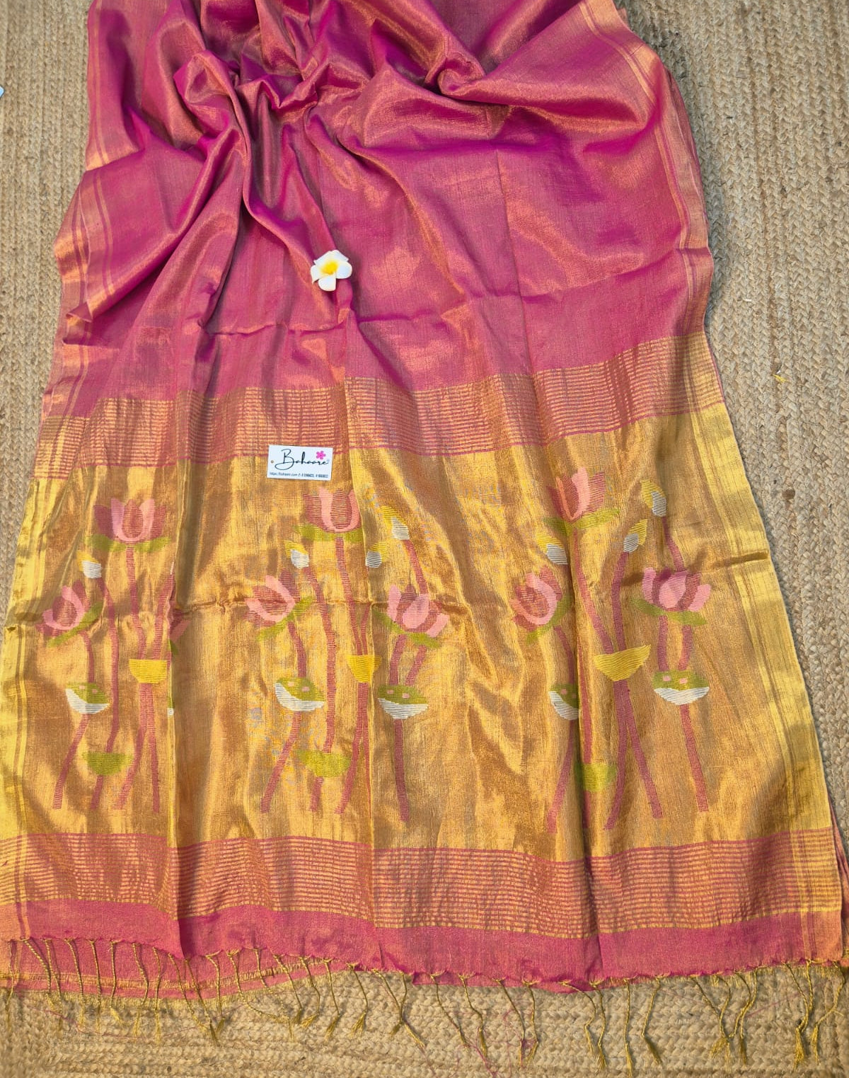 Springtime Serenity | Rose Gold Tissue Linen Saree with Paithani Motif