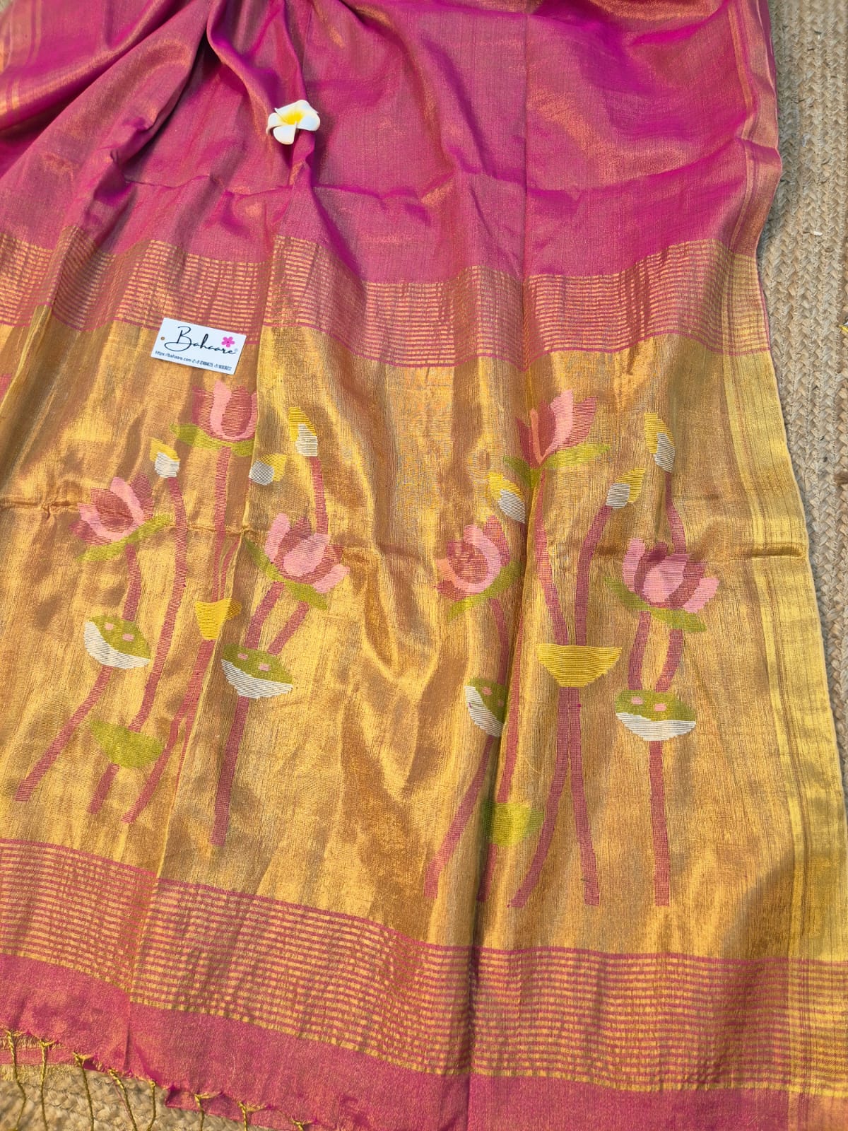 Springtime Serenity | Rose Gold Tissue Linen Saree with Paithani Motif