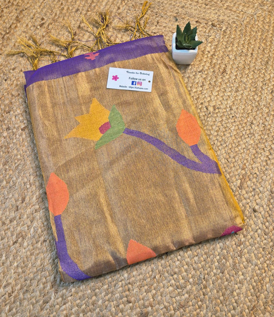 Springtime Serenity | Lavender Whispers Tissue Linen Saree with Paithani Motif