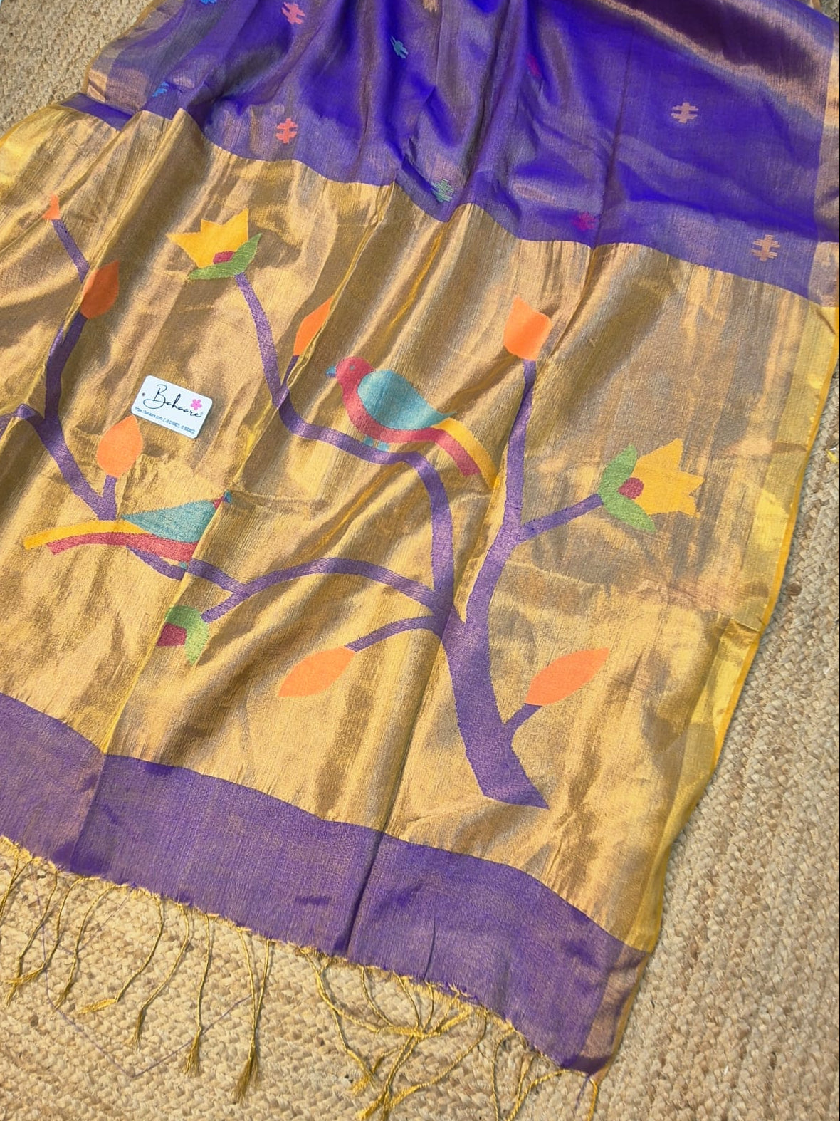 Springtime Serenity | Lavender Whispers Tissue Linen Saree with Paithani Motif