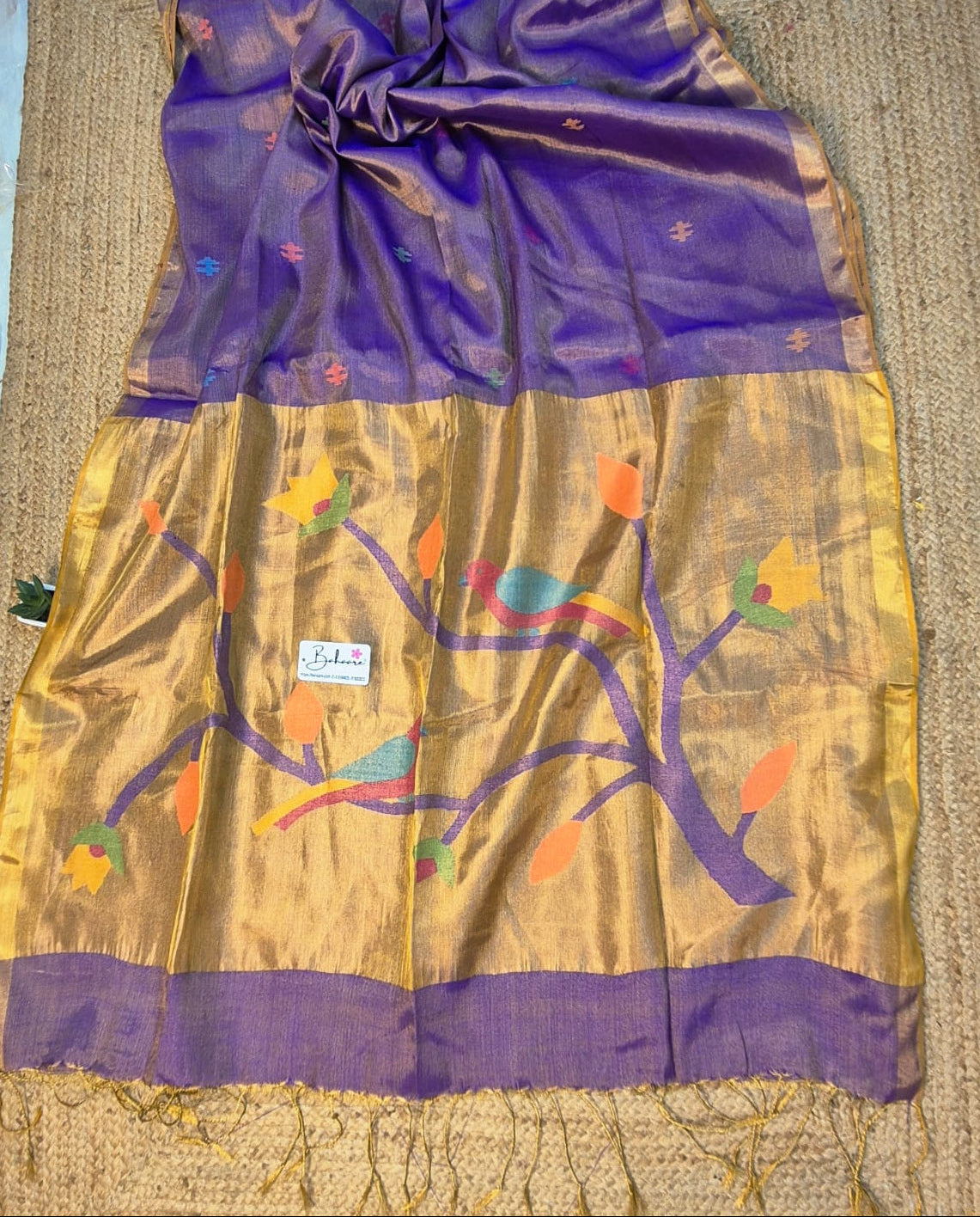 Springtime Serenity | Lavender Whispers Tissue Linen Saree with Paithani Motif