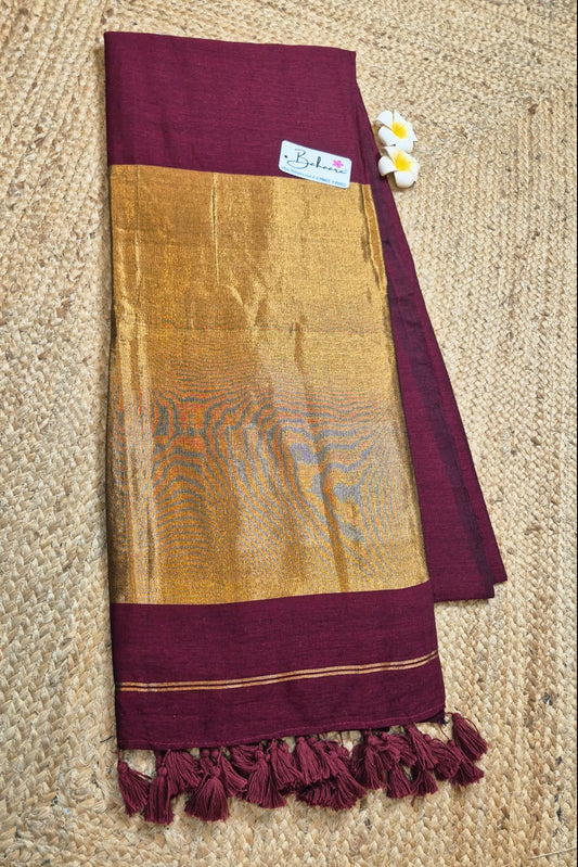 Cotton Galleria | Imperial Maroon Acrylic Cotton Saree with Zari Pallu