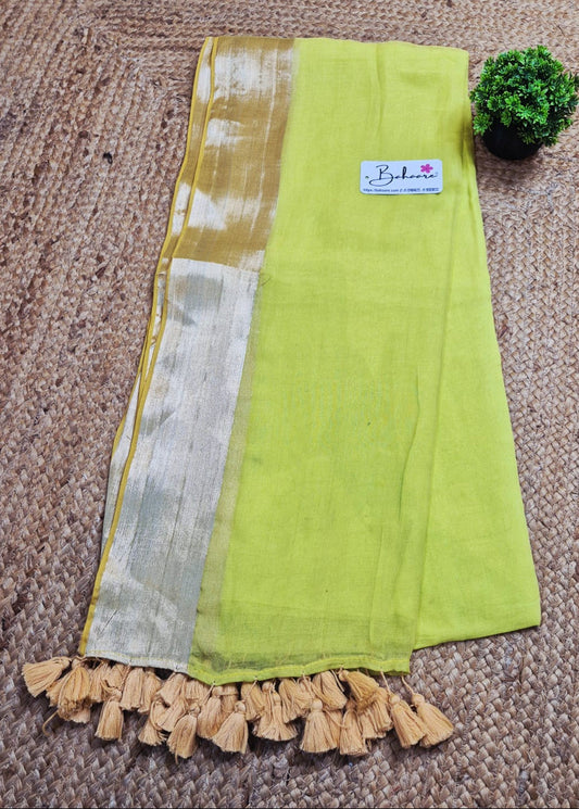 Noor | Mordern Neon Mul Mul Cotton Saree with Golden Zari Border