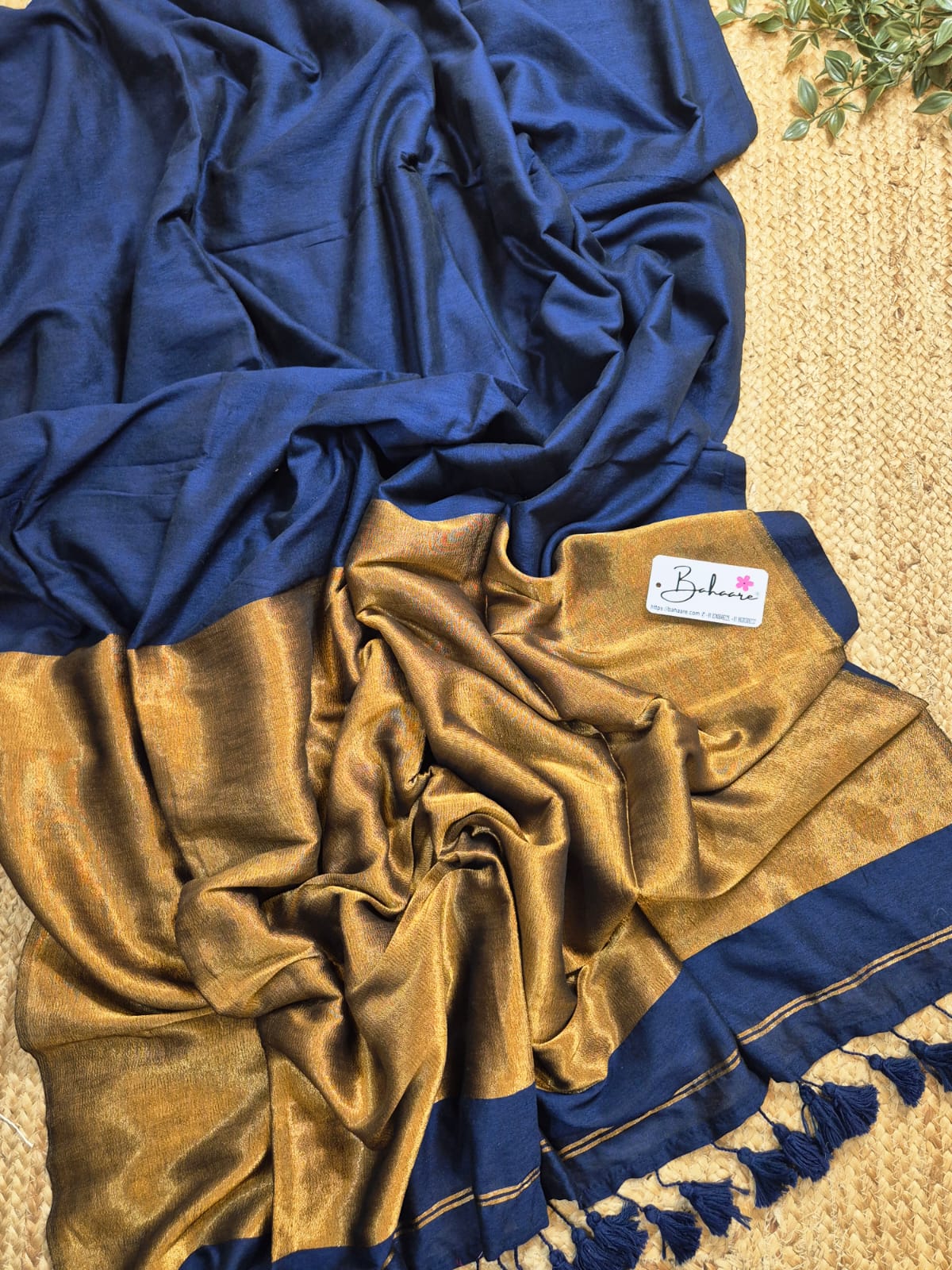 Cotton Galleria | Midnight Blue Acrylic Cotton Saree with Zari Pallu