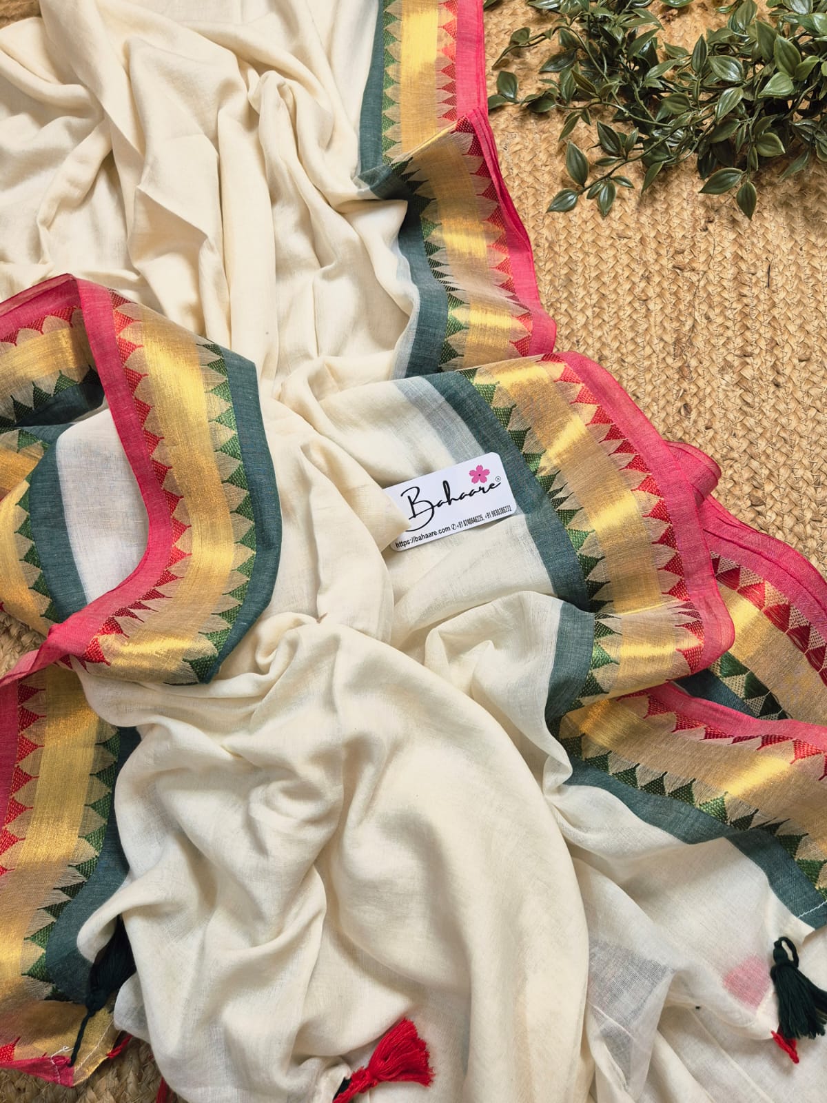 Mohini | Off White Mul Mul Cotton Saree with Multicoloured Border