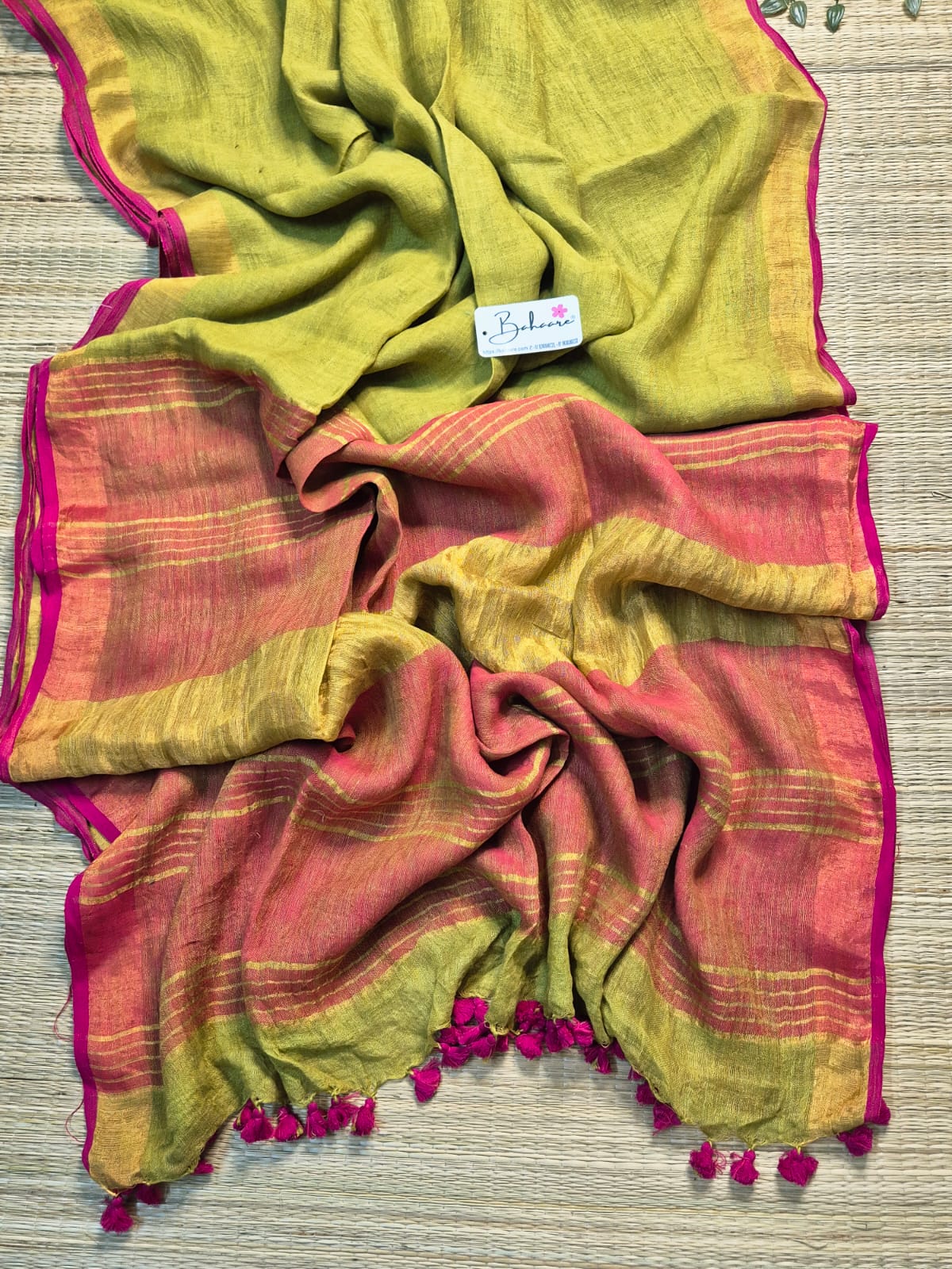 Woodland Whispers | Mustard Green Jayshree Linen Saree