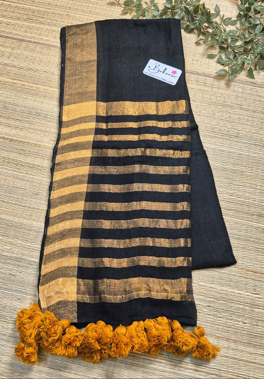 Woodland Whispers | Midnight Black Jayshree Linen Saree