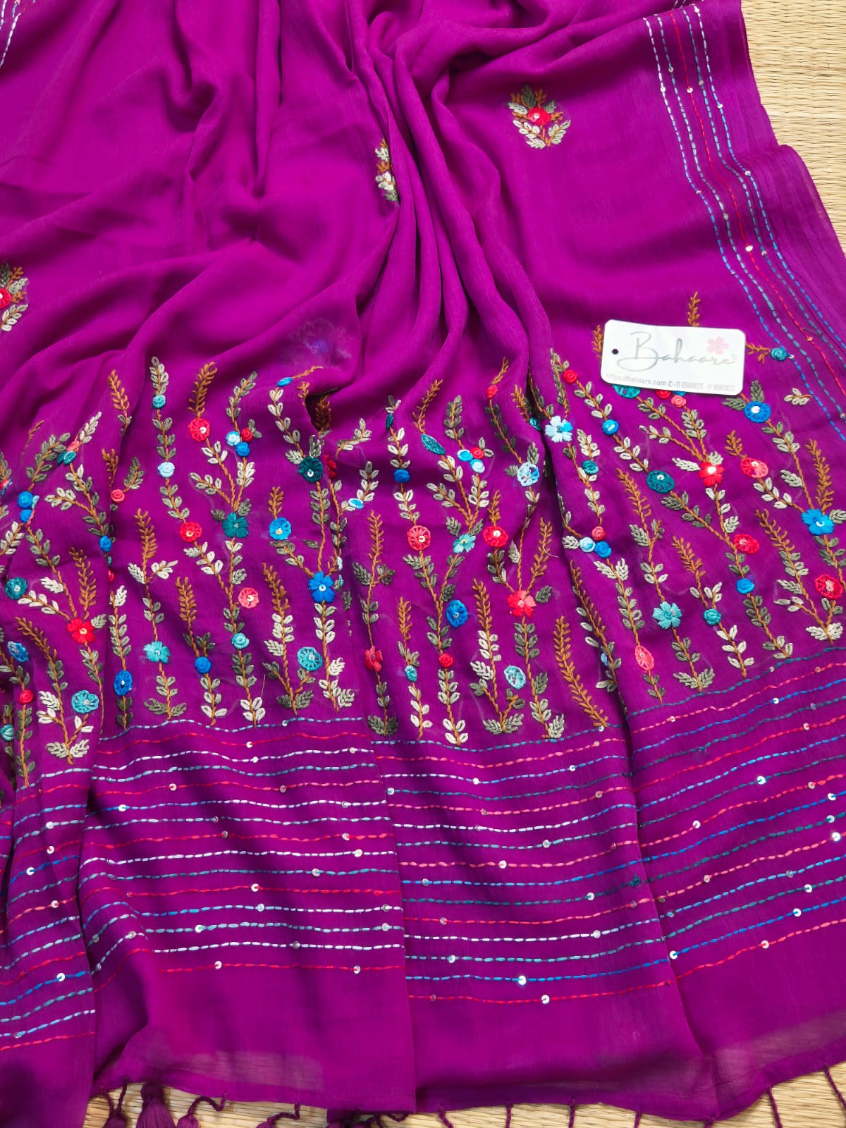 Mohini | Purple Dual Tone Mul Mul Cotton Saree with Handcrafted Bullion Stich