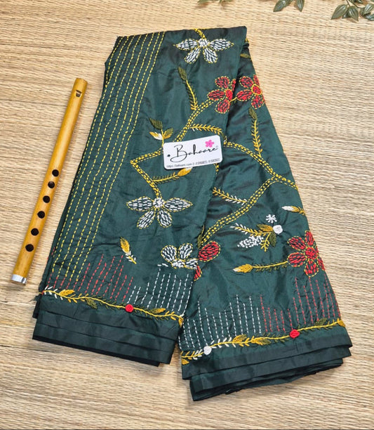 Utsav | Mystic Bottle Green Dual Shade Art Silk Saree with Handcrafted Bullion Stich