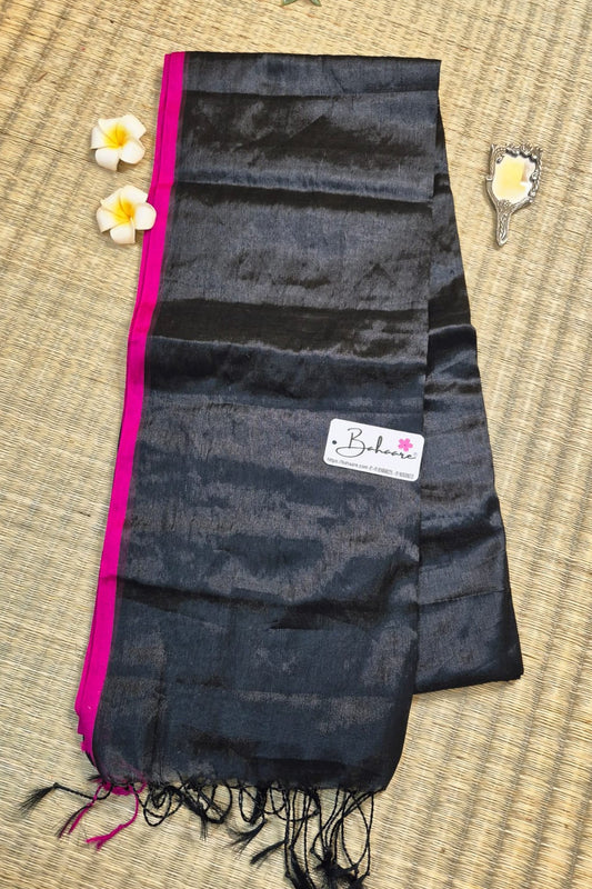 Suhani | Dark Black Tissue Saree with Rani Border