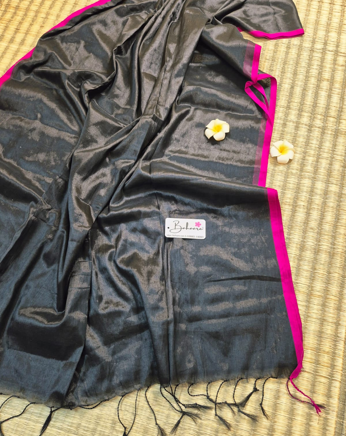 Suhani | Dark Black Tissue Saree with Rani Border