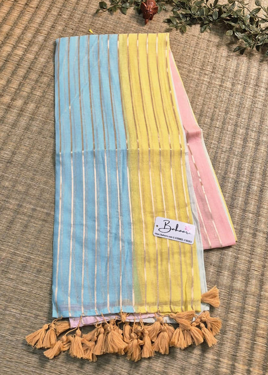 Mohini | Rainbow Aura Mul Mul Cotton Saree with Zari Lines