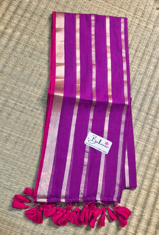 Noor | Purple Dual Tone Mul Mul Cotton Saree with Zari Lines