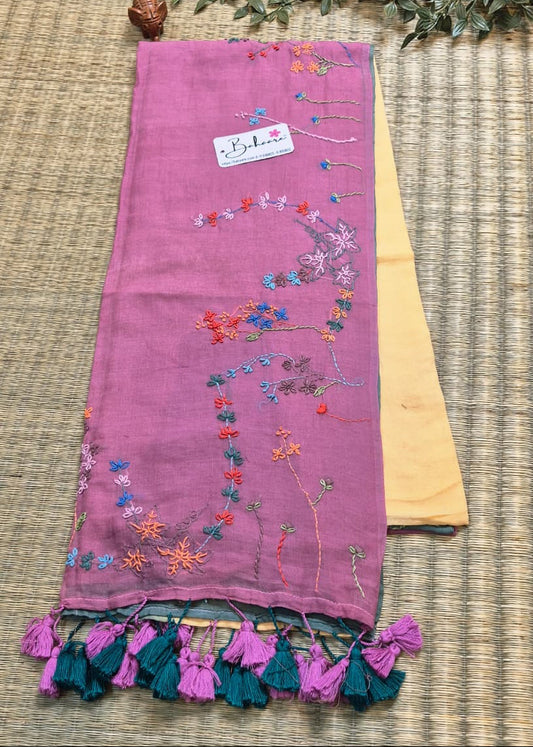 Mohini | Multicoloured Mul Mul Cotton Saree with Handcrafted Bullion Stich