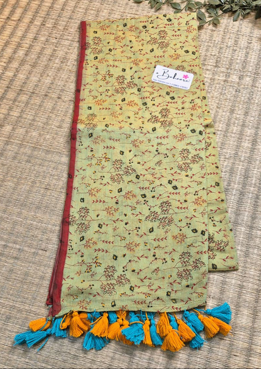 Polka Passion | Pista Green Dual Tone Mul Mul Cotton Saree