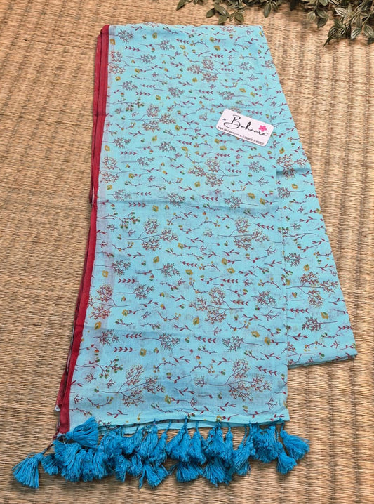 Polka Passion | Light Sky Mul Mul Cotton Saree