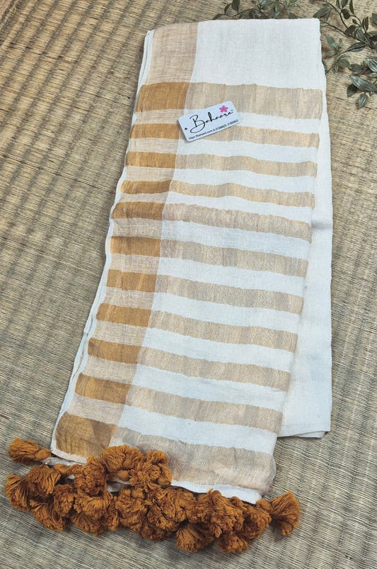 Woodland Whispers | Classic Off White Jayshree Linen Saree