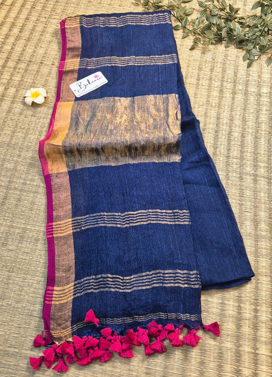 Woodland Whispers | Midnight Blue Jayshree Linen Saree