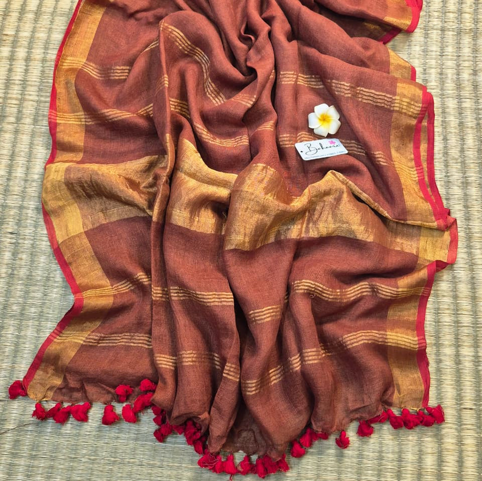 Woodland Whispers | Coffee Brown Jayshree Linen Saree