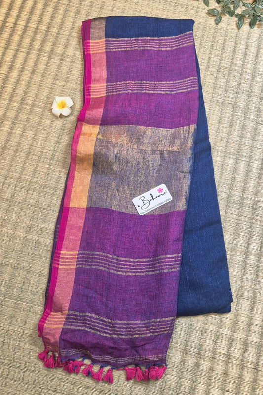 Woodland Whispers | Midnight Indigo Jayshree Linen Saree