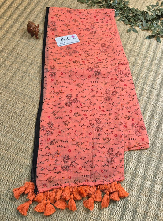 Polka Passion | Light Orange Mul Mul Cotton Saree