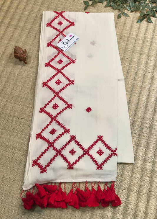 Mohini | Soft Ivory Handcrafted Mul Mul Cotton Saree