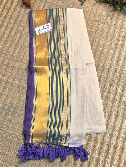 Noor | Off White Mul Mul Cotton Saree with Kanchi Border